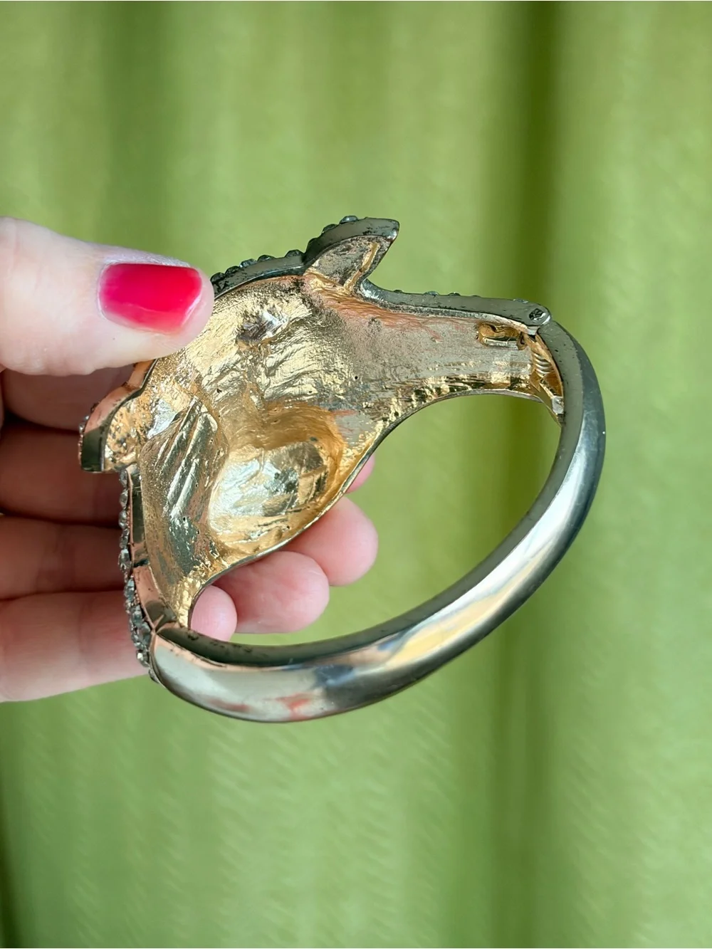 Vintage Crystal Tiger Head Bracelet - Gold Tone with Black and Clear Accents
